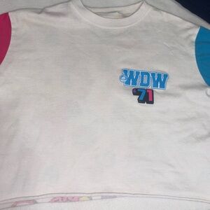 Disney WDW '71 White Tee with pink and blue, crop top t shirt